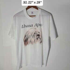 Vintage 90s Lhasa Apso Dog White Thin XL T-Shirt Single Stitch Made In USA EUC